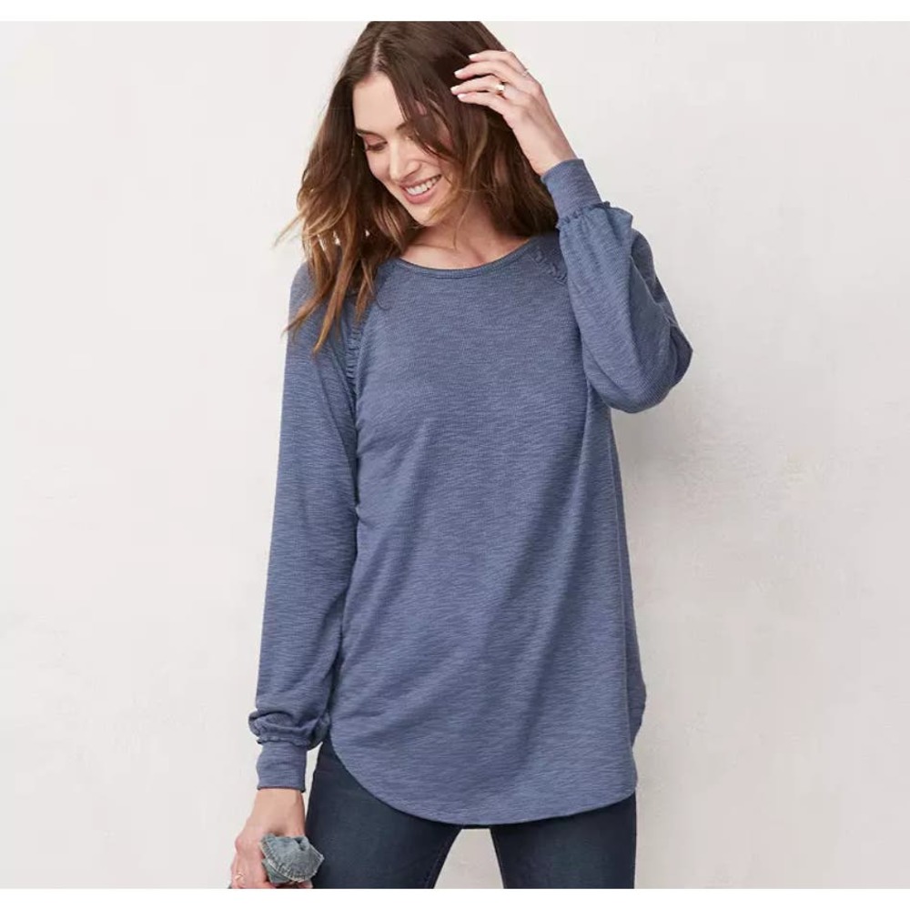 NWT Lauren Conrad Women's Long Raglan Sleeve Pullover Tunic‎ Top Size XXL Blue